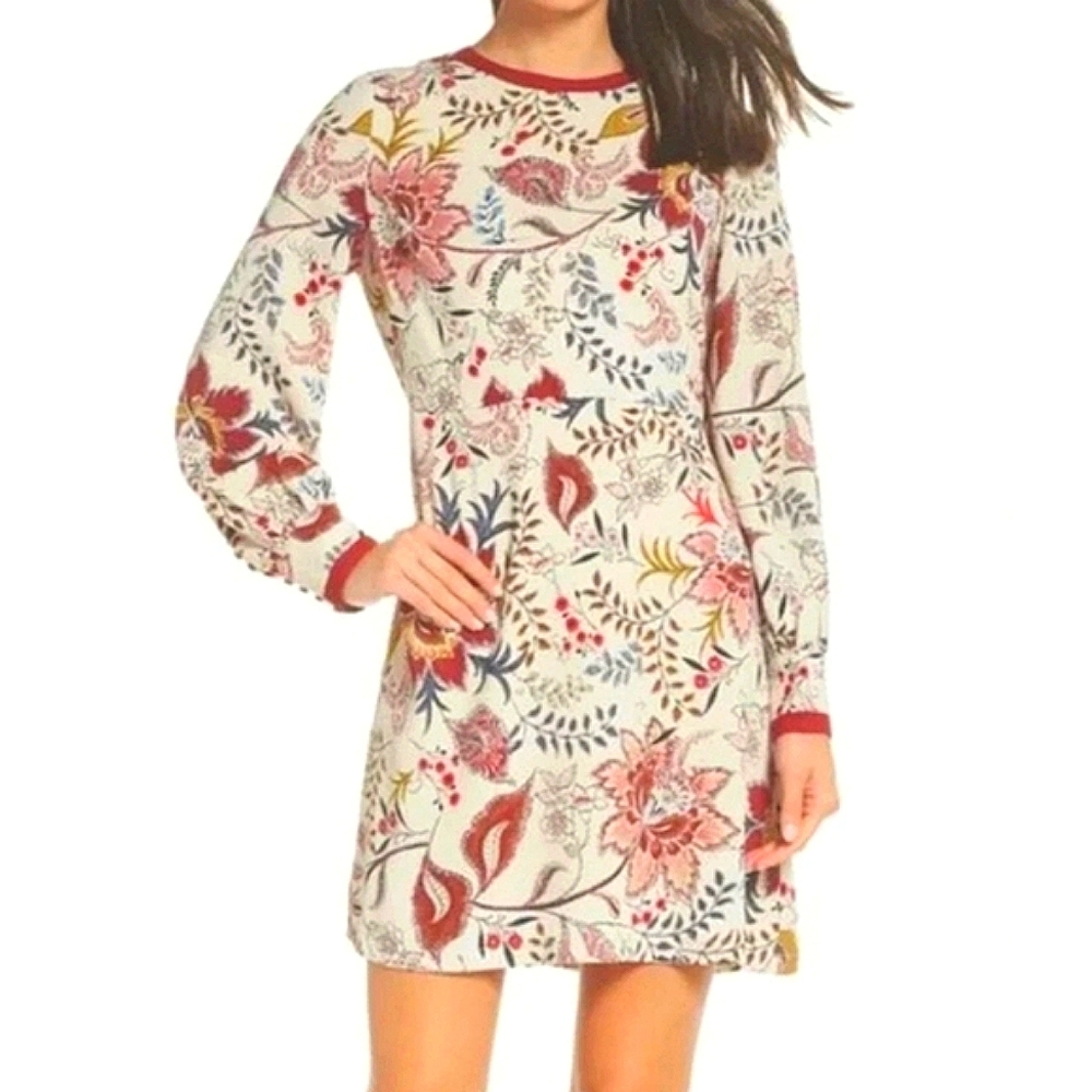 Chelsea28 - Cream / Red / Floral Long Sleeve Mini Dress Size XXL